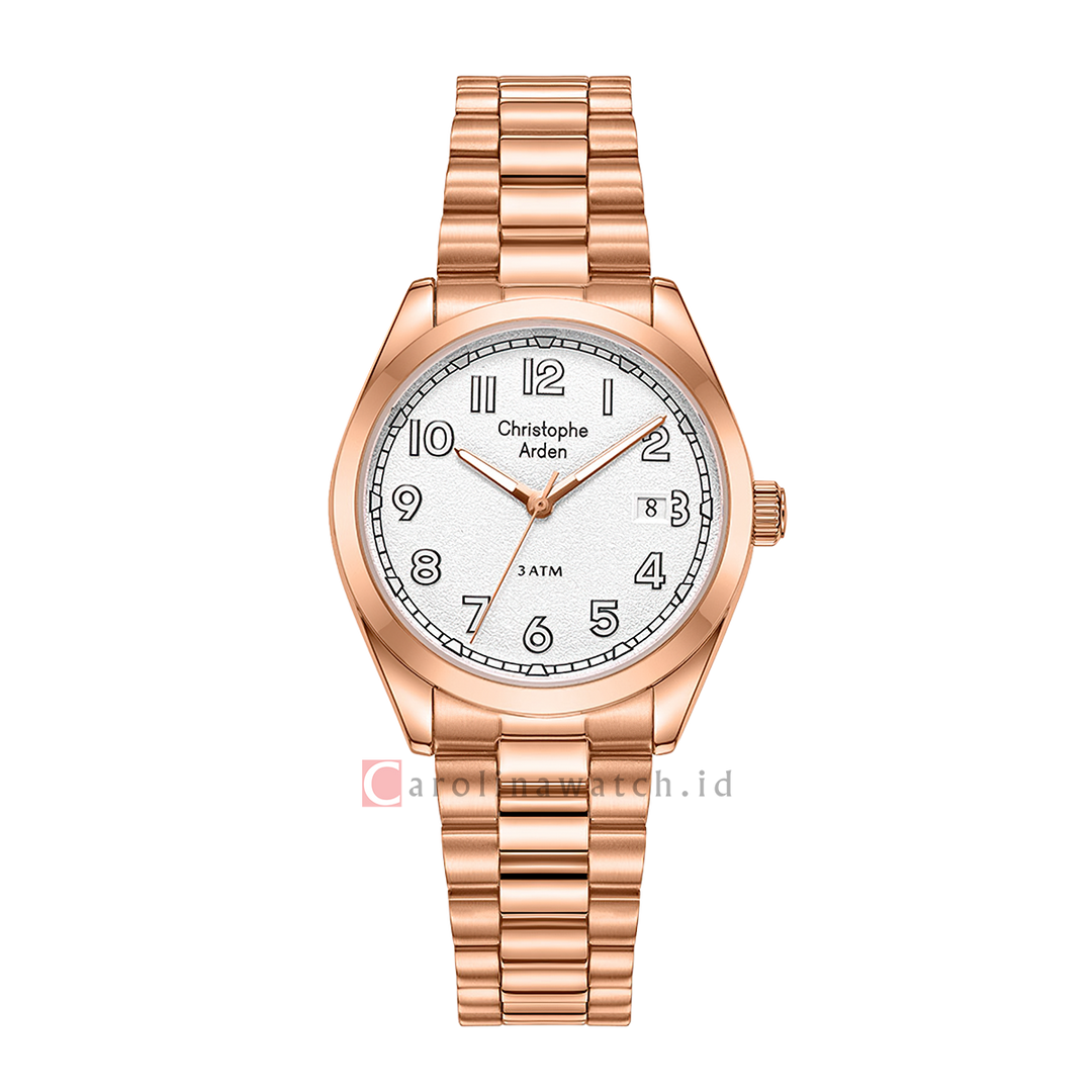 Jam Tangan Christophe Arden CA 1008 LDFRGSL Women Silver White Dial Rose Gold Stainless Steel Strap
