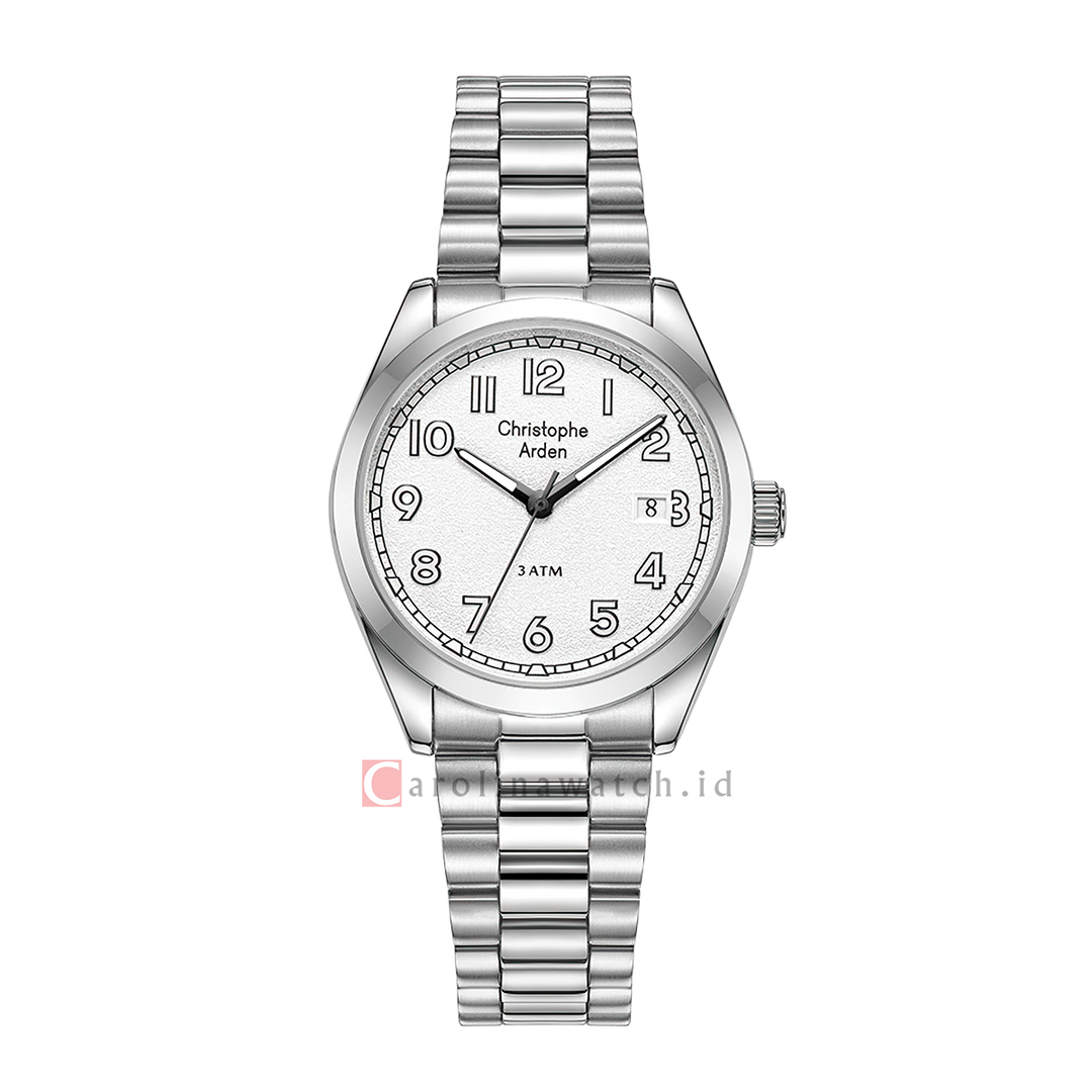 Jam Tangan Christophe Arden CA 1008 LDFSSSL Women Silver White Dial Stainless Steel Strap