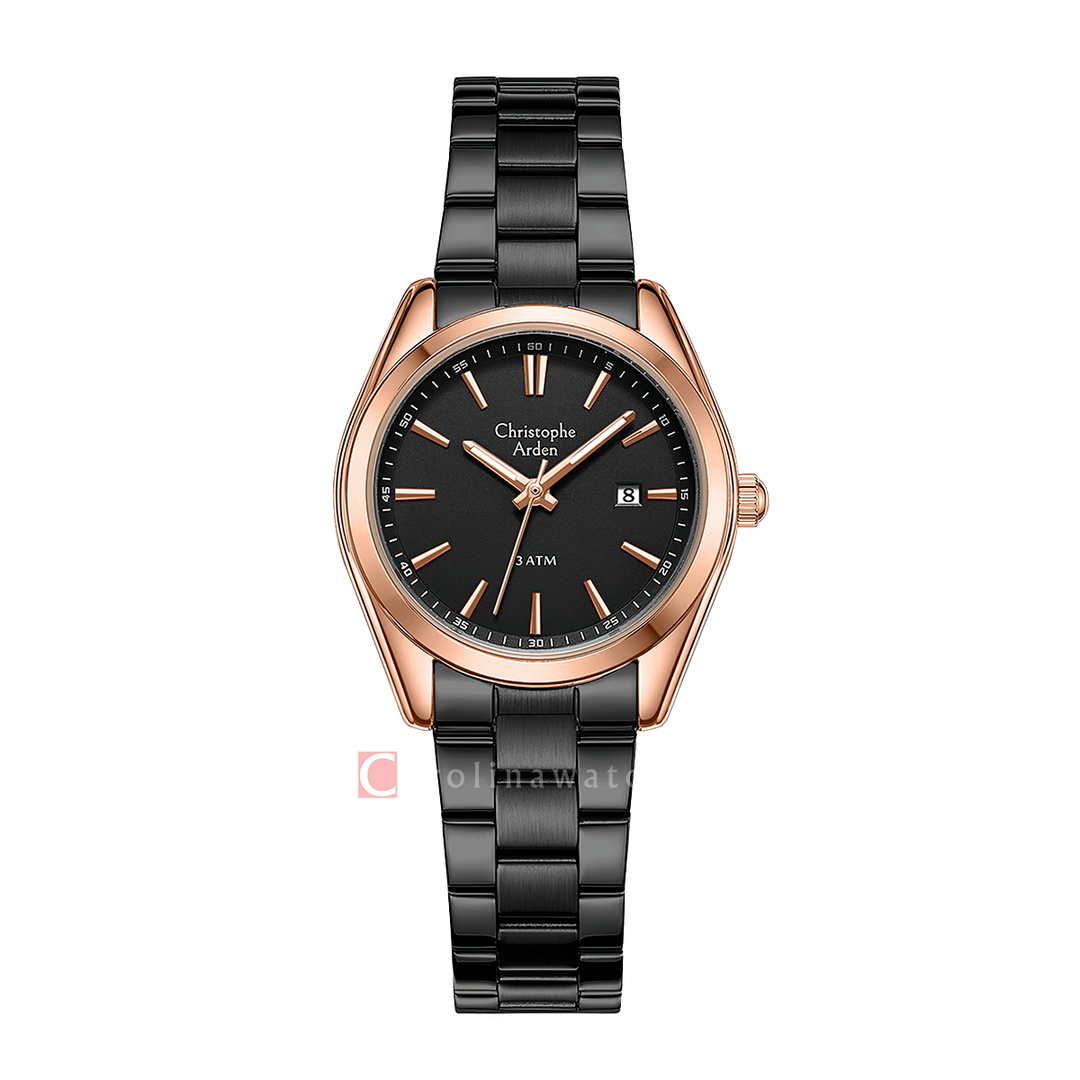Jam Tangan Christophe Arden CA 2001 LDBBRBA Women Black Dial Black Stainless Steel Strap