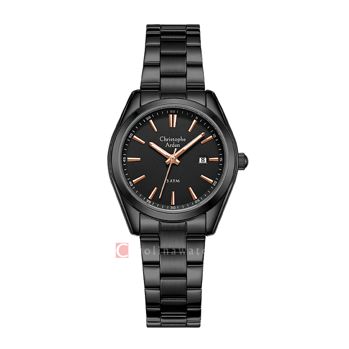Jam Tangan Christophe Arden CA 2001 LDBIPBARG Women Black Dial Black Stainless Steel Strap