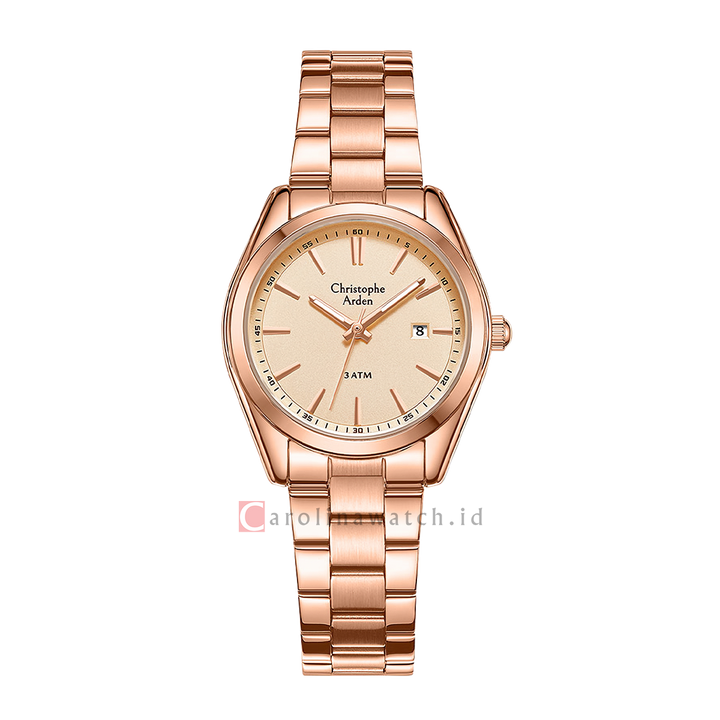 Jam Tangan Christophe Arden CA 2001 LDBRGLN Women Gold Dial Rose Gold Stainless Steel Strap