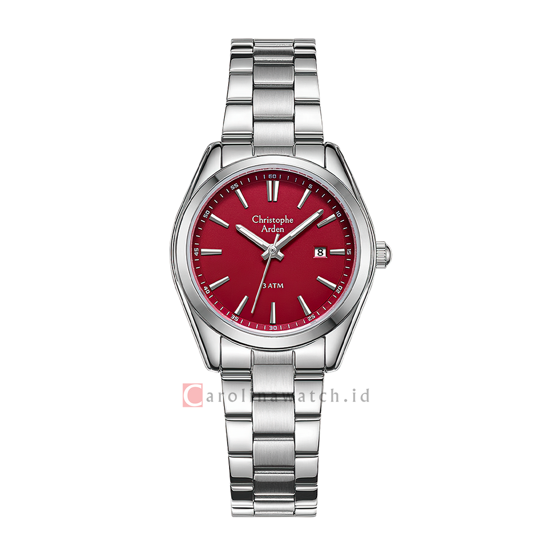 Jam Tangan Christophe Arden CA 2001 LDBSSRE Women Red Dial Stainless Steel Strap