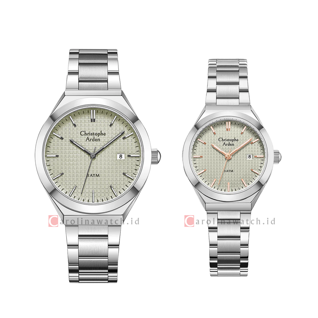 Jam Tangan Couple Christophe Arden Classic CA 2002 MDBSSLG/LDBSSLGRG Analog Dial Stainless Steel Strap