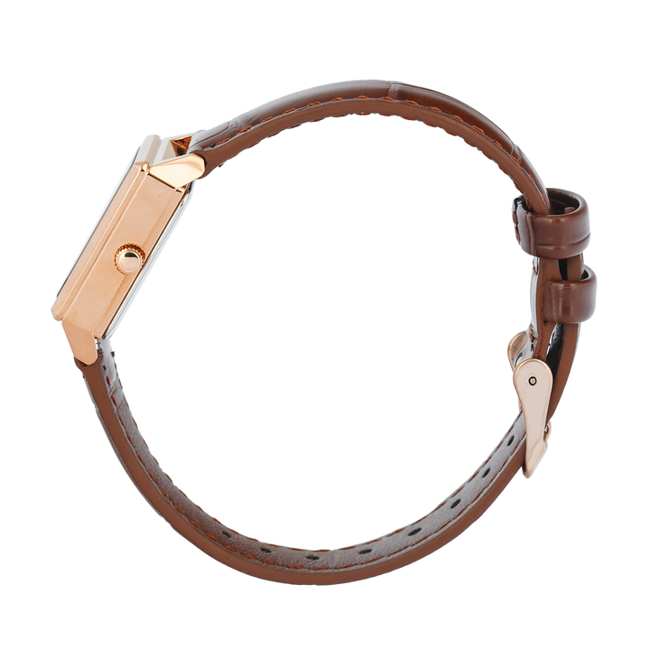 Jam Tangan Christophe Arden CA 2003 LDLRGLNBO Tank Women Rose Gold Dial Brown Leather Strap