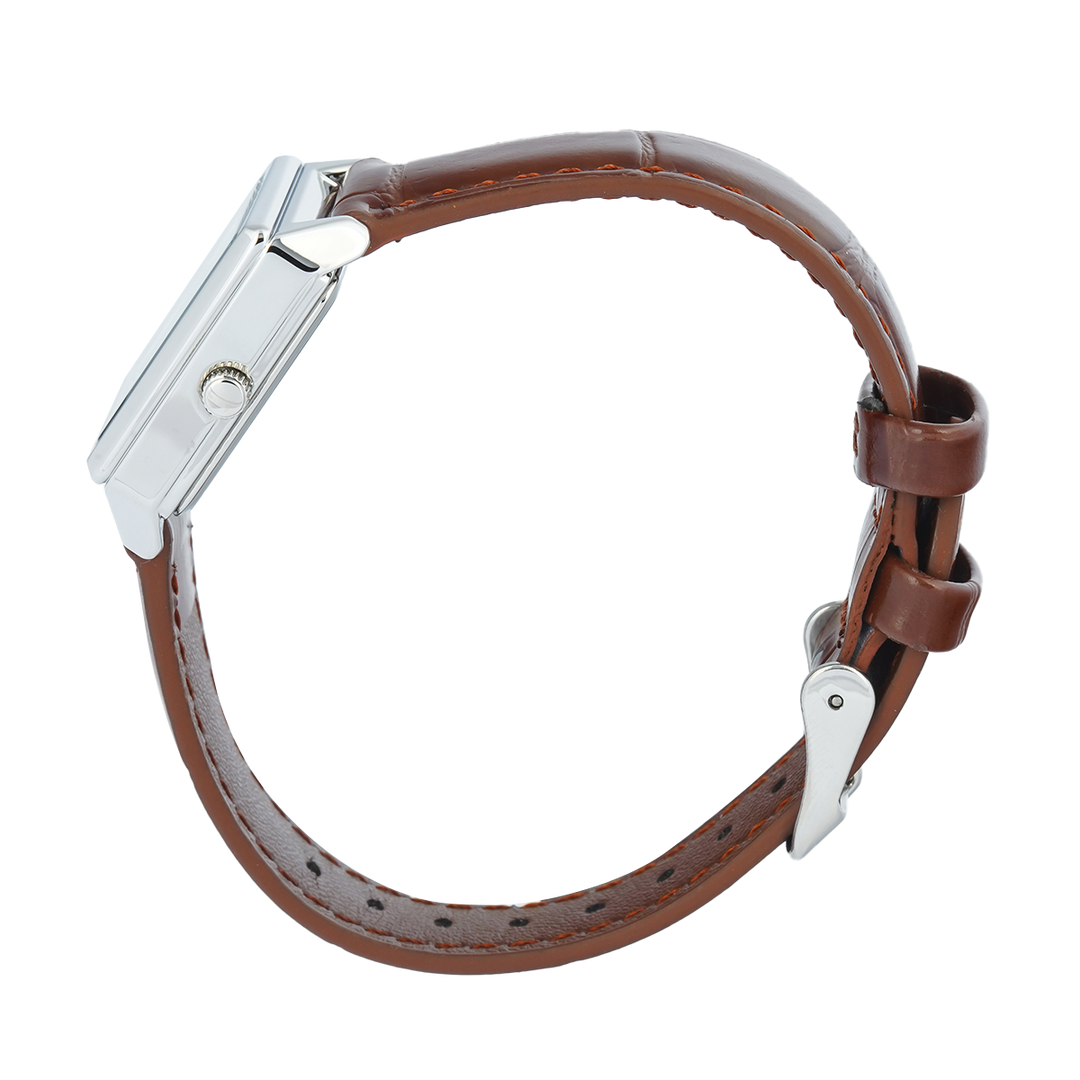 Jam Tangan Christophe Arden CA 2003 LDLSSSLBO Tank Women White Dial Brown Leather Strap