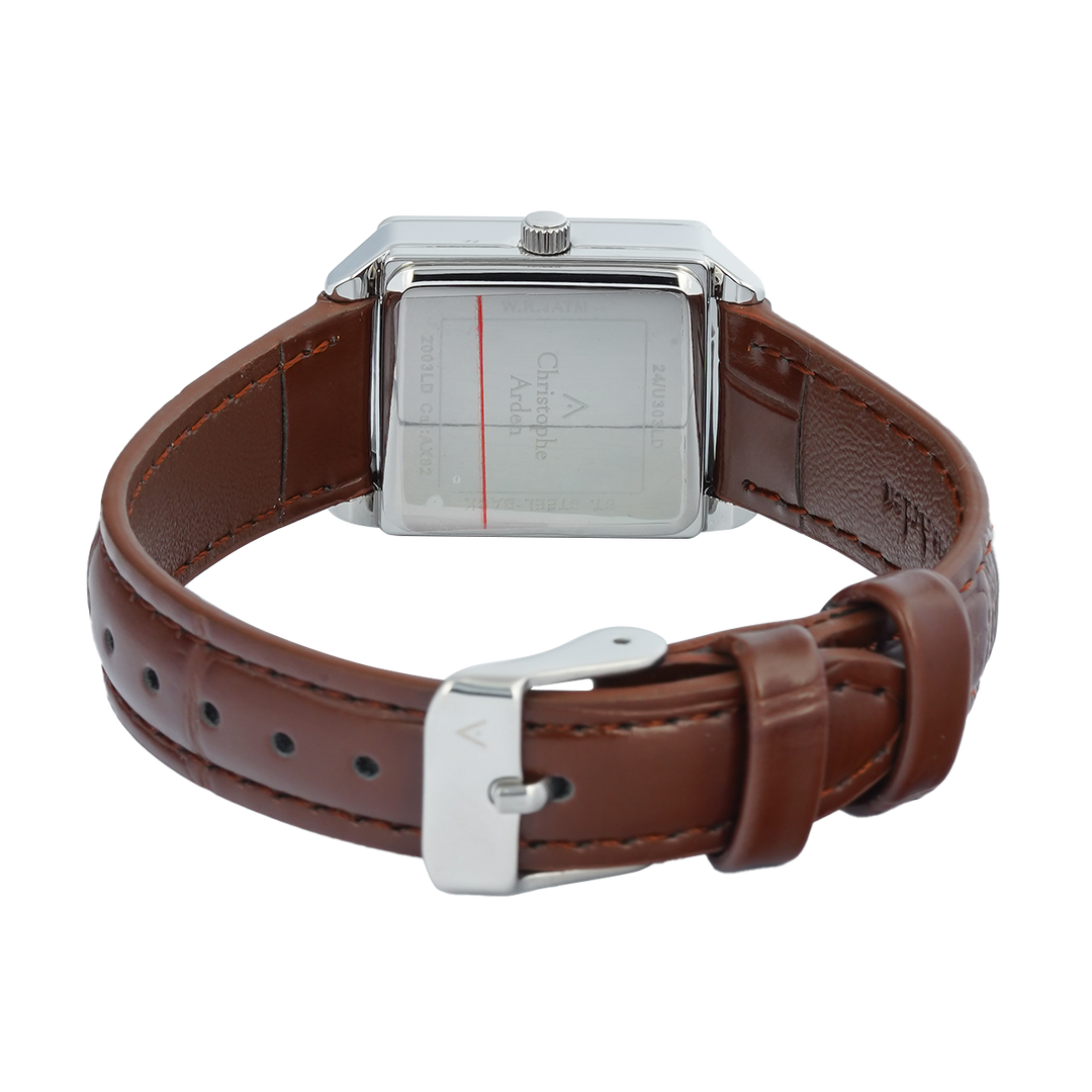 Jam Tangan Christophe Arden CA 2003 LDLSSSLBO Tank Women White Dial Brown Leather Strap
