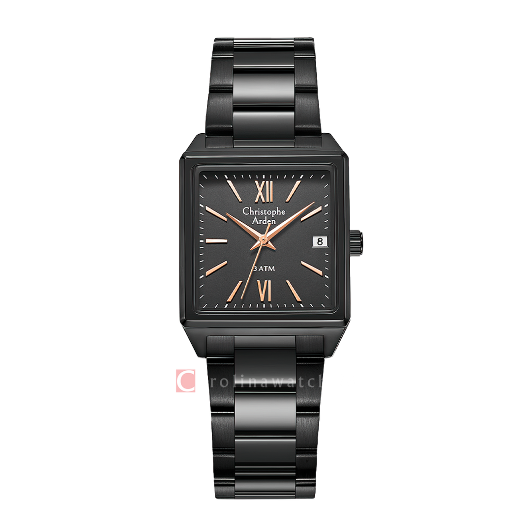 Jam Tangan Christophe Arden CA 2003 MDBIPBARG Men Black Dial Black Stainless Steel Strap