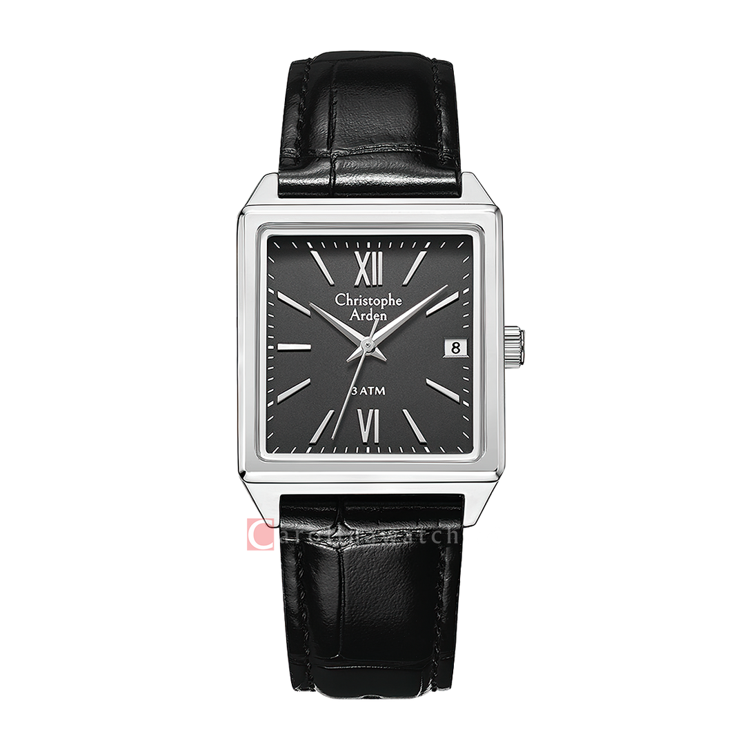 Jam Tangan Christophe Arden CA 2003 MDLSSBA Men Black Dial Black Leather Strap