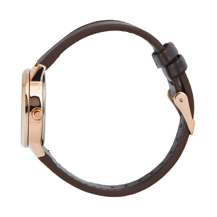 Jam Tangan Christophe Arden CA 2004 LDLRGLN Women Gold Dial Brown Leather Strap