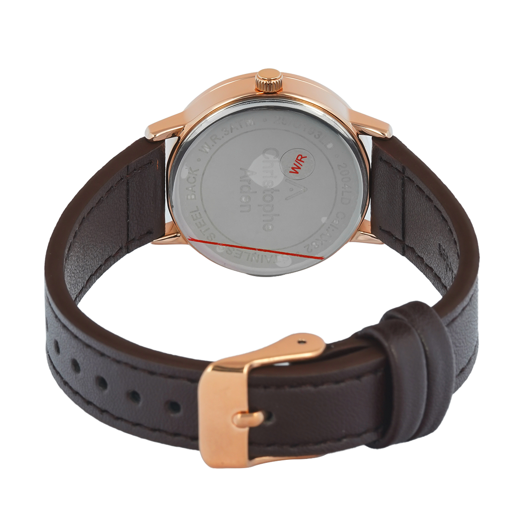 Jam Tangan Christophe Arden CA 2004 LDLRGLN Women Gold Dial Brown Leather Strap
