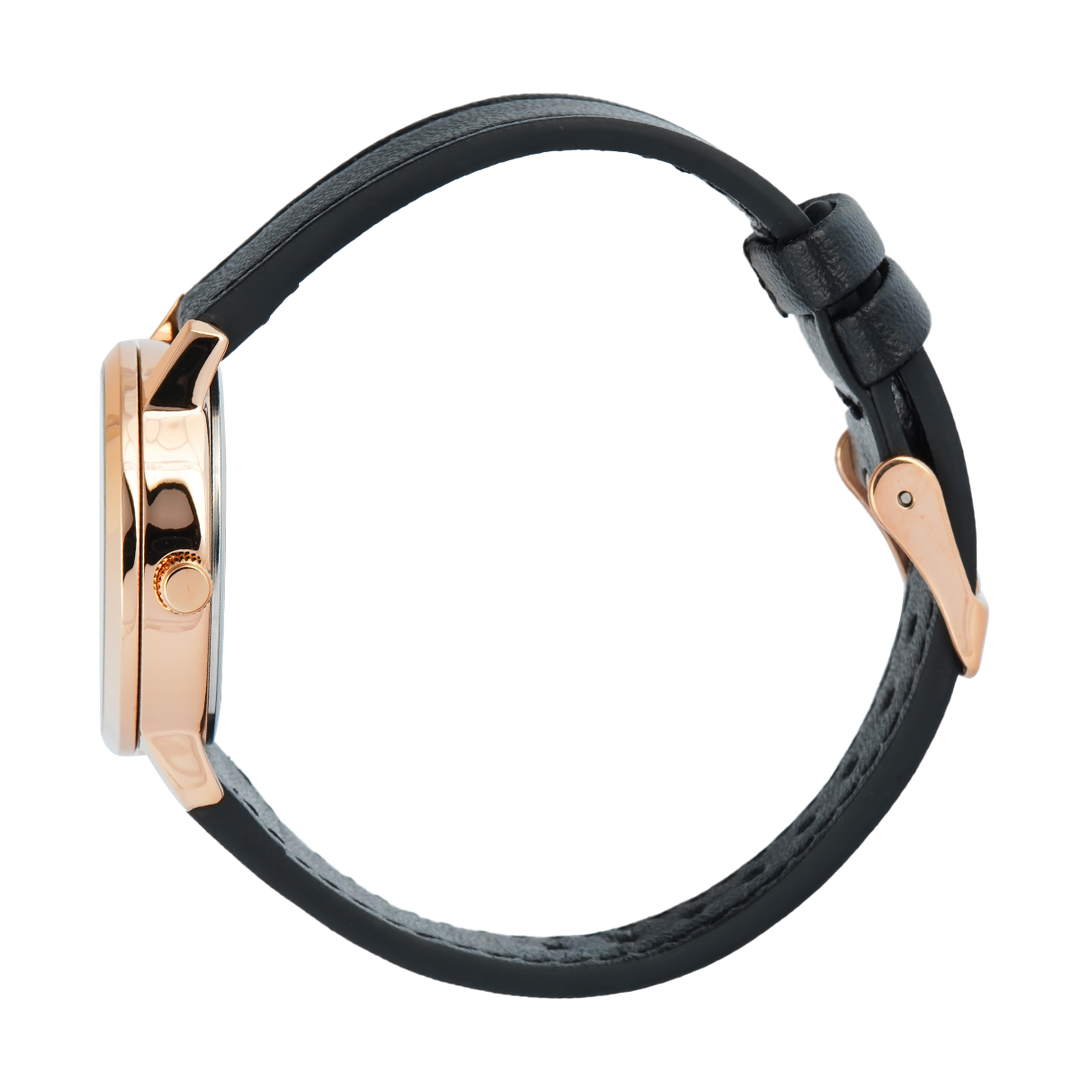 Jam Tangan Christophe Arden CA 2004 LDLRGSL Women Silver White Dial Black Leather Strap