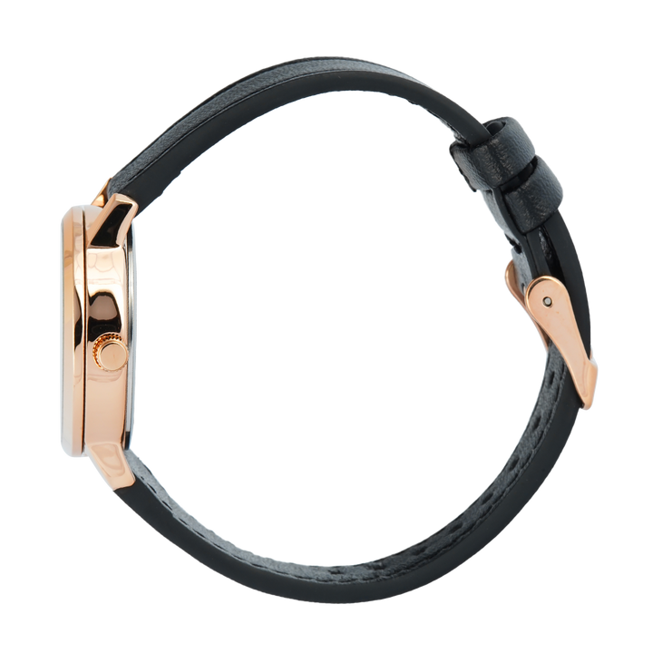 Jam Tangan Christophe Arden CA 2004 LDLRGSL Women Silver White Dial Black Leather Strap