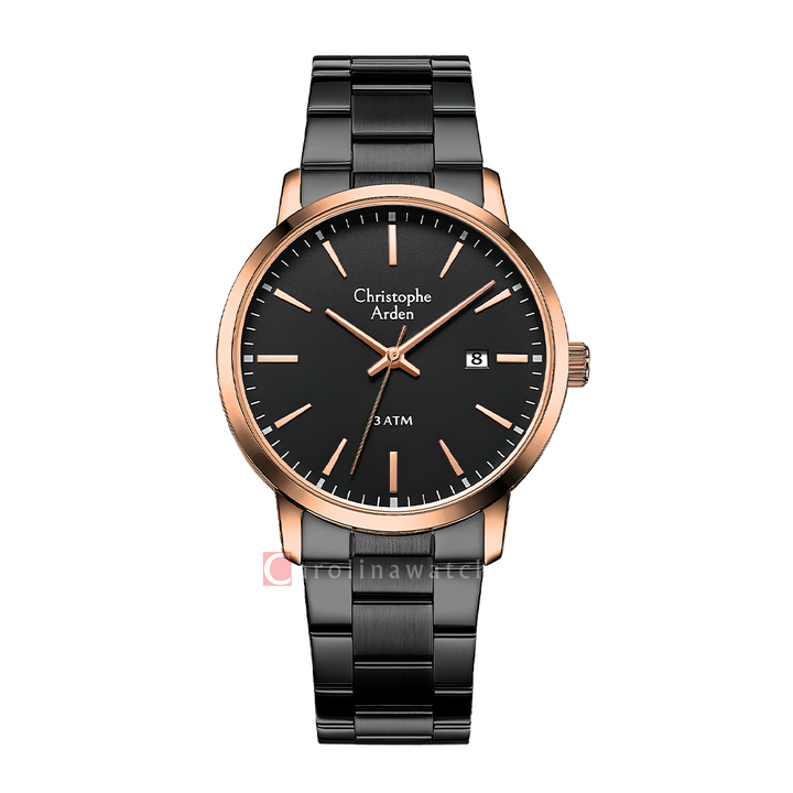 Jam Tangan Christophe Arden CA 2004 MDBBRBA Men Black Dial Black Stainless Steel Strap
