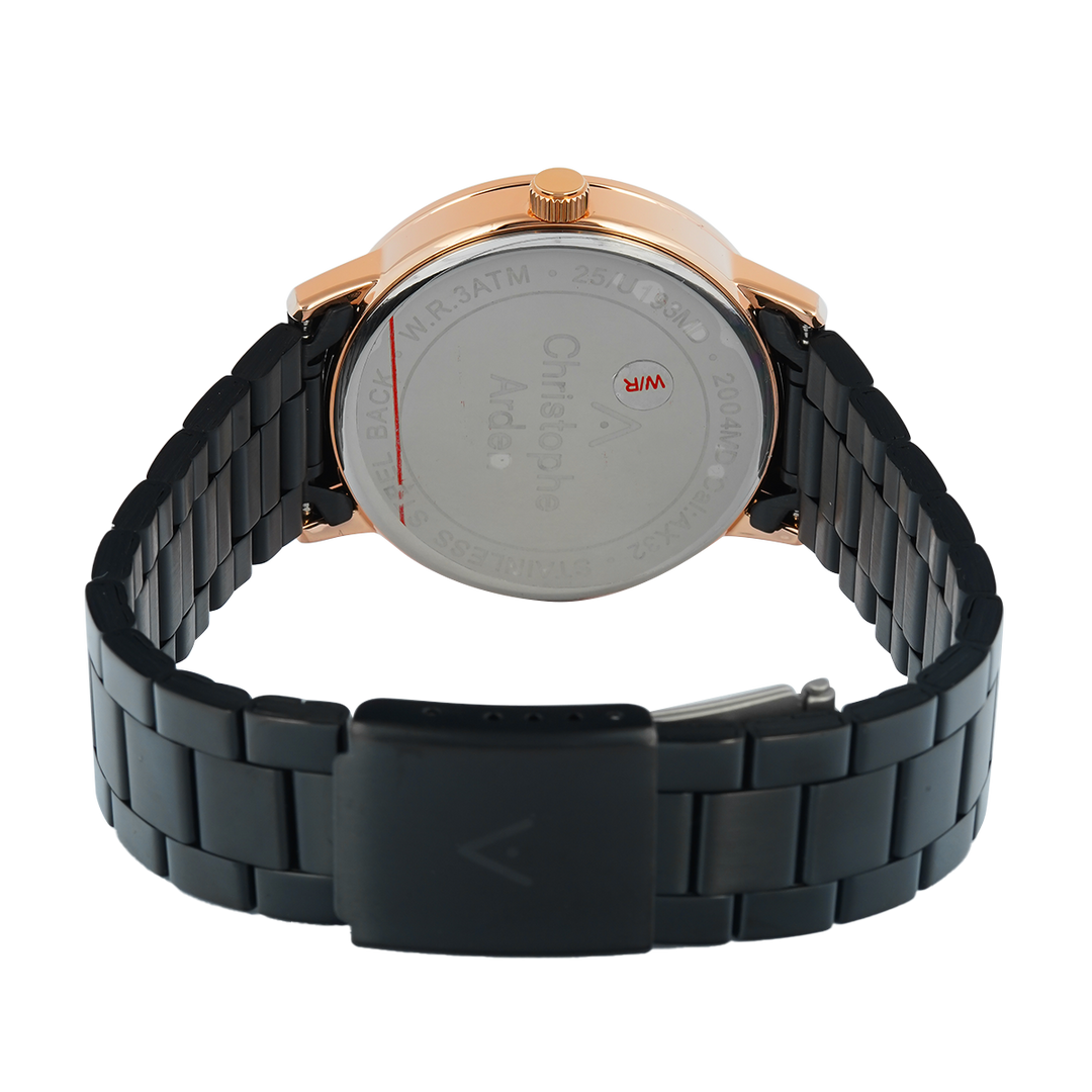 Jam Tangan Christophe Arden CA 2004 MDBBRBA Men Black Dial Black Stainless Steel Strap