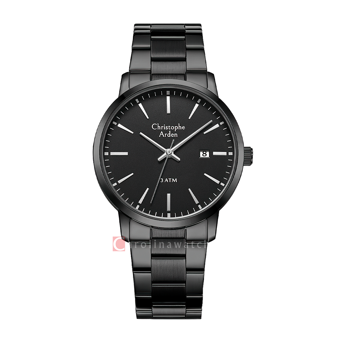 Jam Tangan Christophe Arden CA 2004 MDBIPBA Men Black Dial Black Stainless Steel Strap