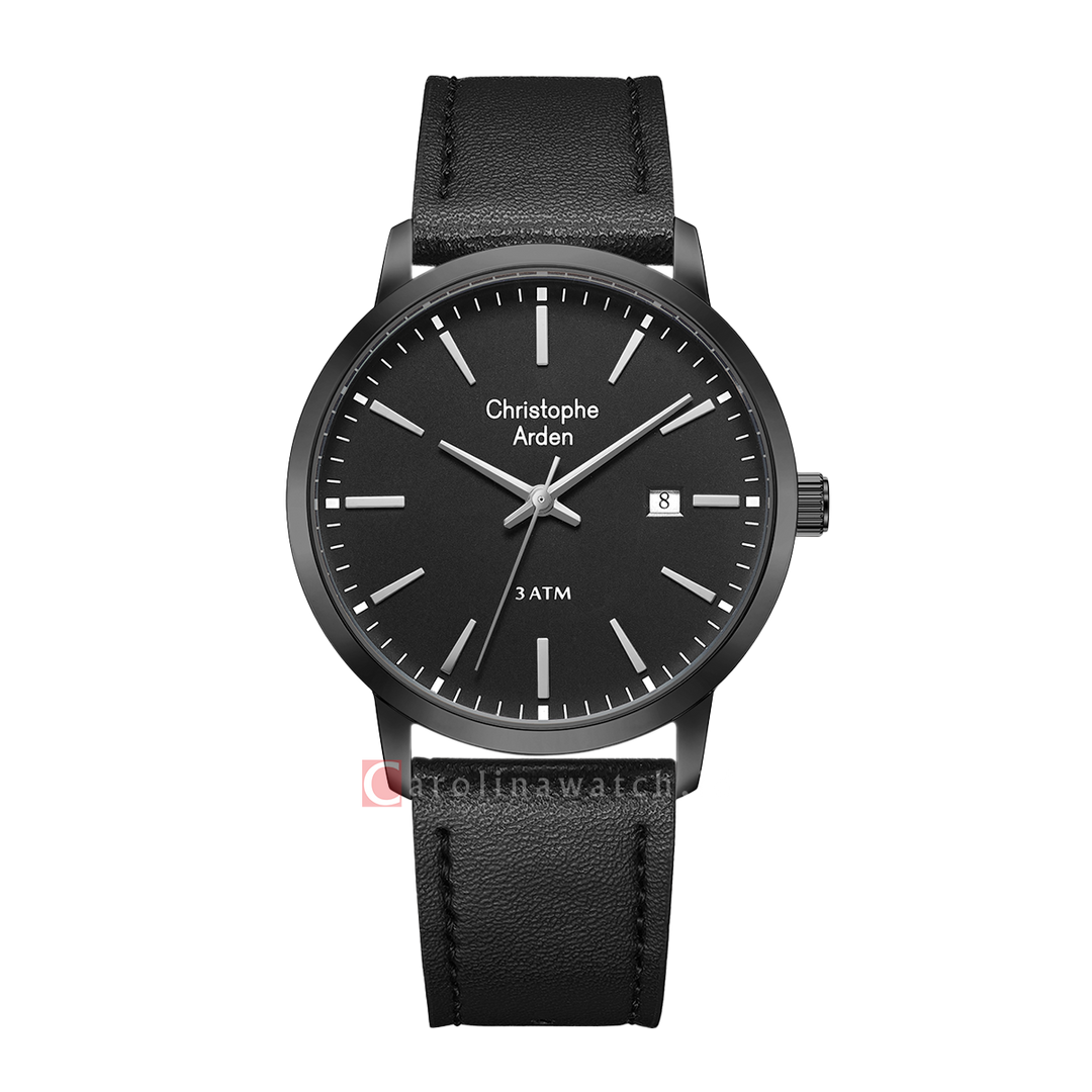 Jam Tangan Christophe Arden CA 2004 MDLIPBA Men Black Dial Black Leather Strap