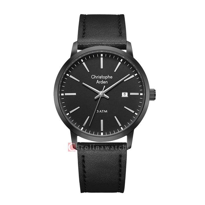Jam Tangan Christophe Arden CA 2004 MDLIPBA Men Black Dial Black Leather Strap