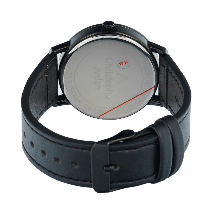 Jam Tangan Christophe Arden CA 2004 MDLIPBA Men Black Dial Black Leather Strap