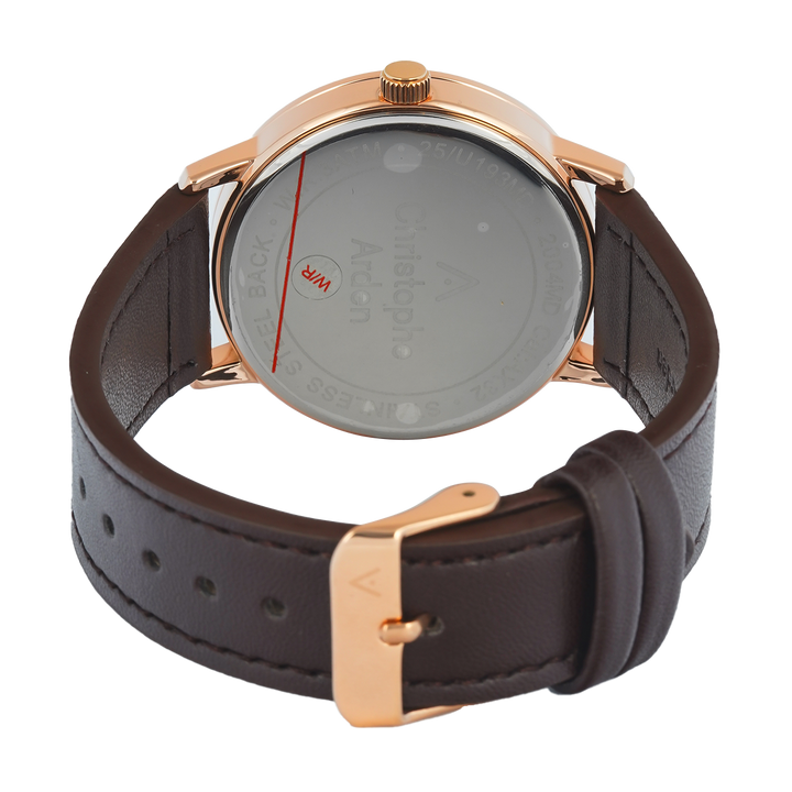 Jam Tangan Christophe Arden CA 2004 MDLRGBA Men Black Dial Brown Leather Strap