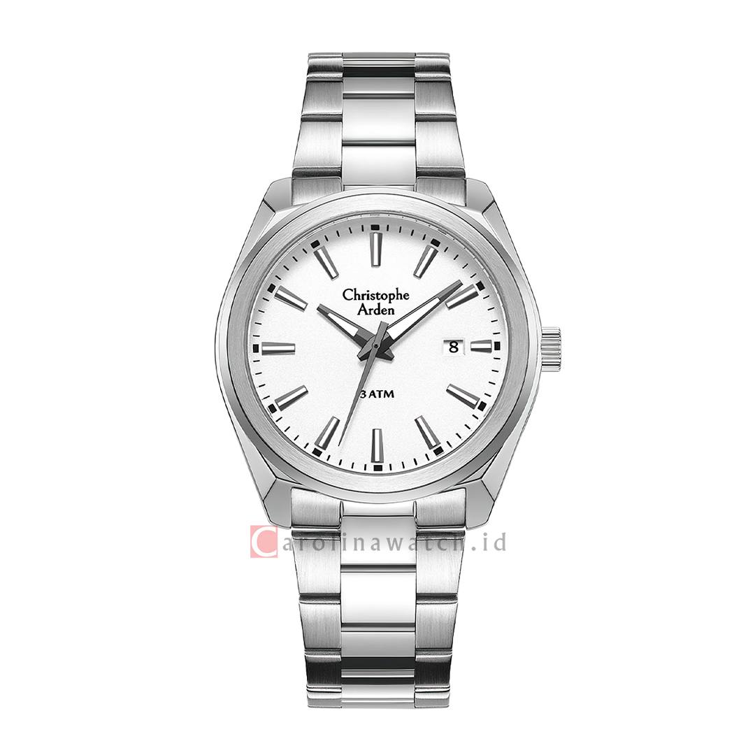 Jam Tangan Christophe Arden CA 3001 MDBSSSL Men White Dial Stainless Steel Strap