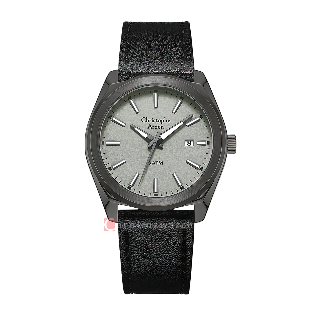 Jam Tangan Christophe Arden CA 3001 MDLIGDG Men Grey Dial Black Leather Strap