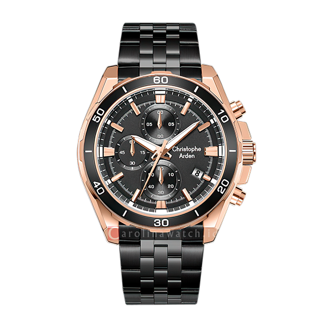 Jam Tangan Christophe Arden CA 3003 MCFBRBA Men Black Dial Black Stainless Steel Strap