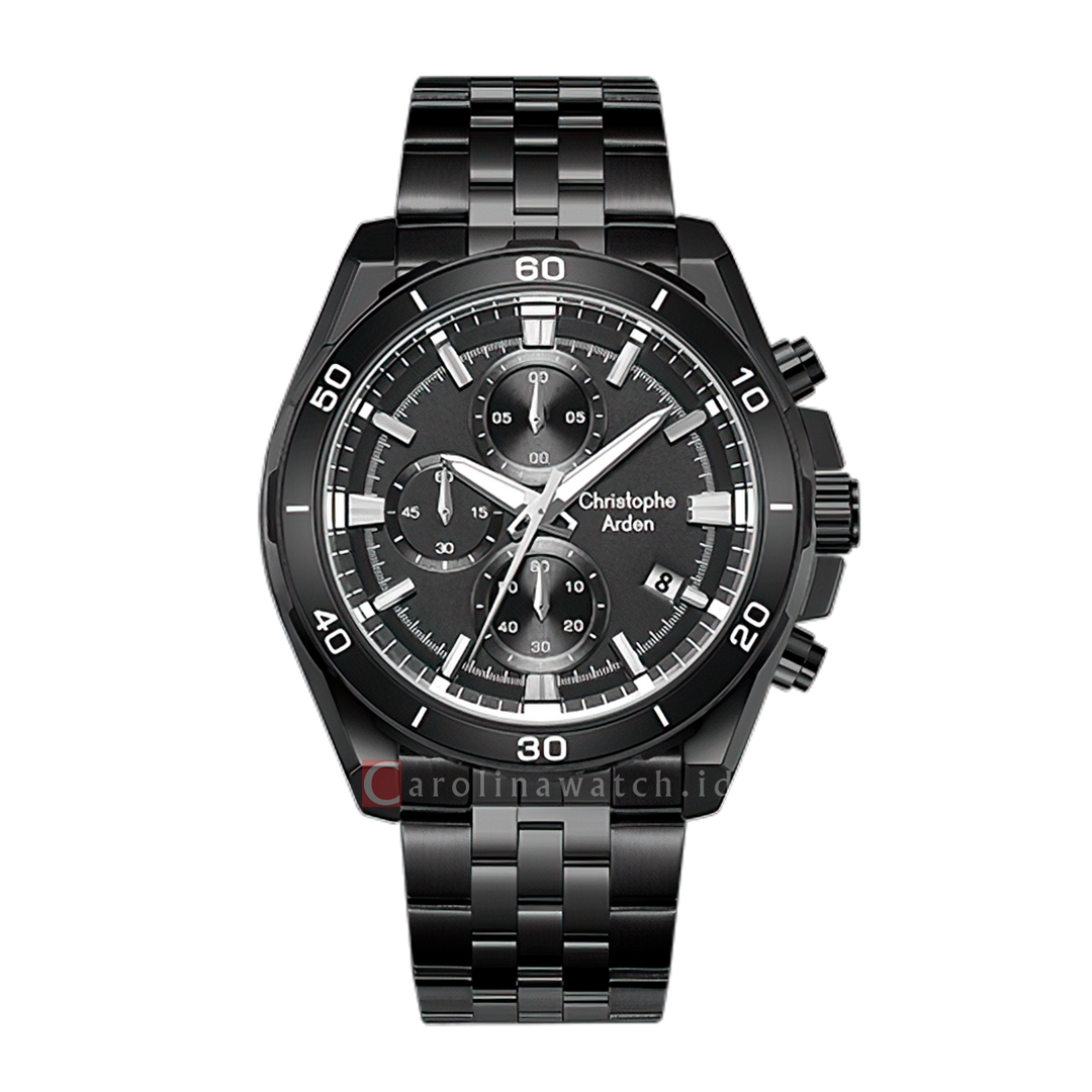 Jam Tangan Christophe Arden CA 3003 MCFIPBA Men Black Dial Black Stainless Steel Strap