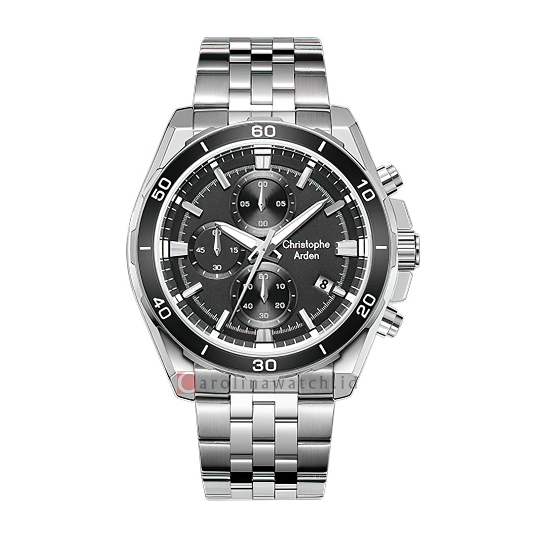 Jam Tangan Christophe Arden CA 3003 MCFSSBA Men Black Dial Stainless Steel Strap
