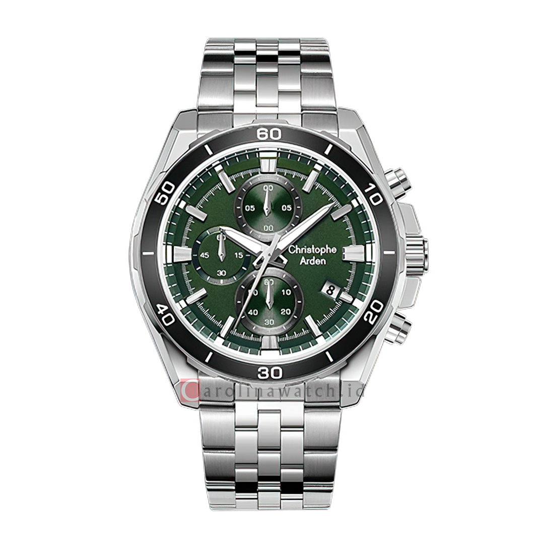 Jam Tangan Christophe Arden CA 3003 MCFSSGN Men Green Dial Stainless Steel Strap