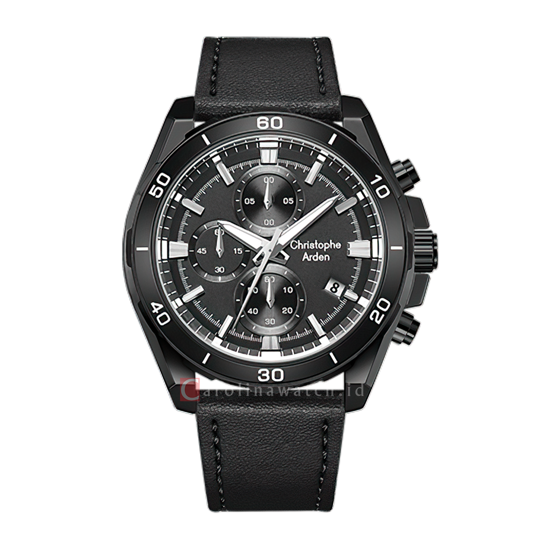 Jam Tangan Christophe Arden CA 3003 MCLIPBA Men Black Dial Black Leather Strap