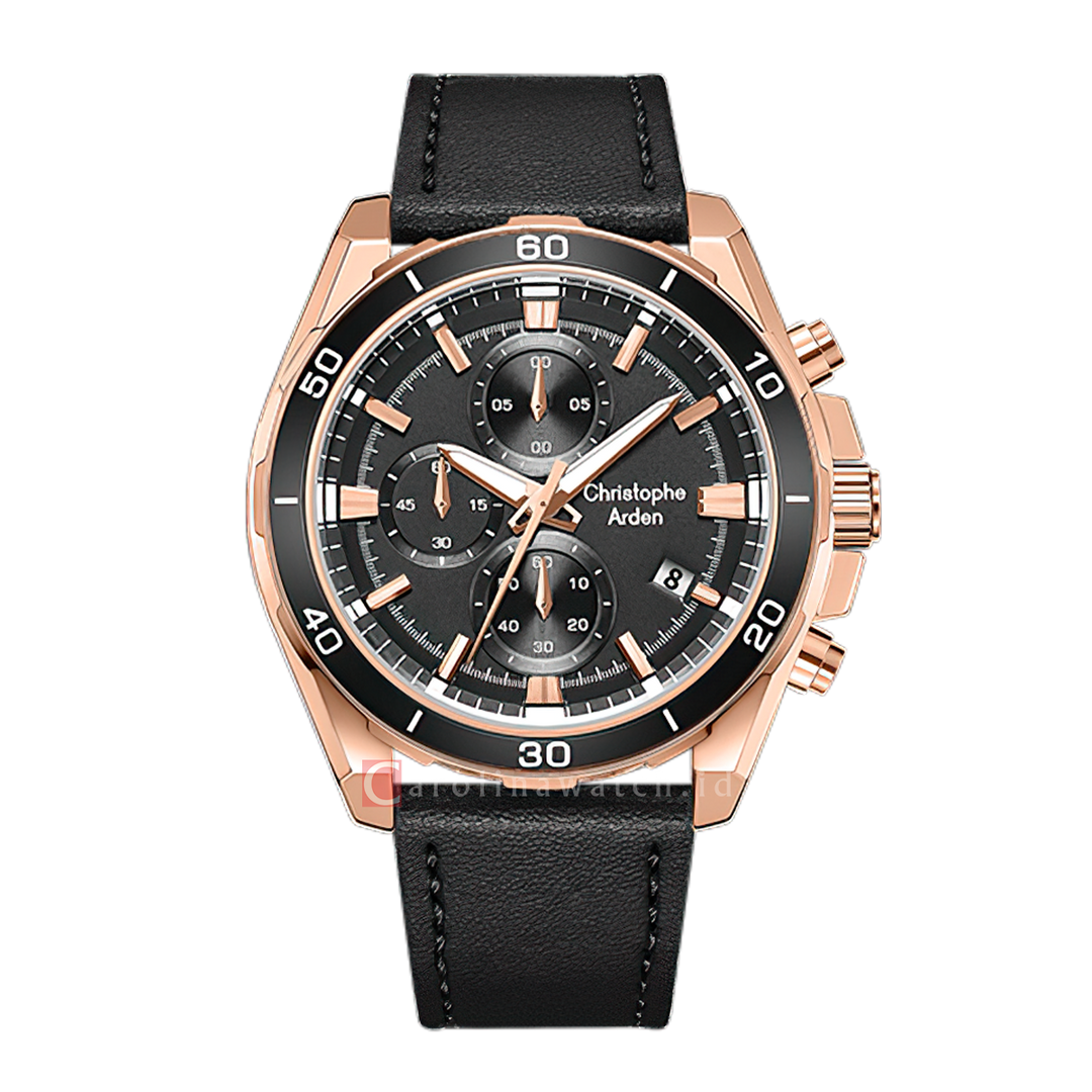 Jam Tangan Christophe Arden CA 3003 MCLRGBA Men Black Dial Black Leather Strap