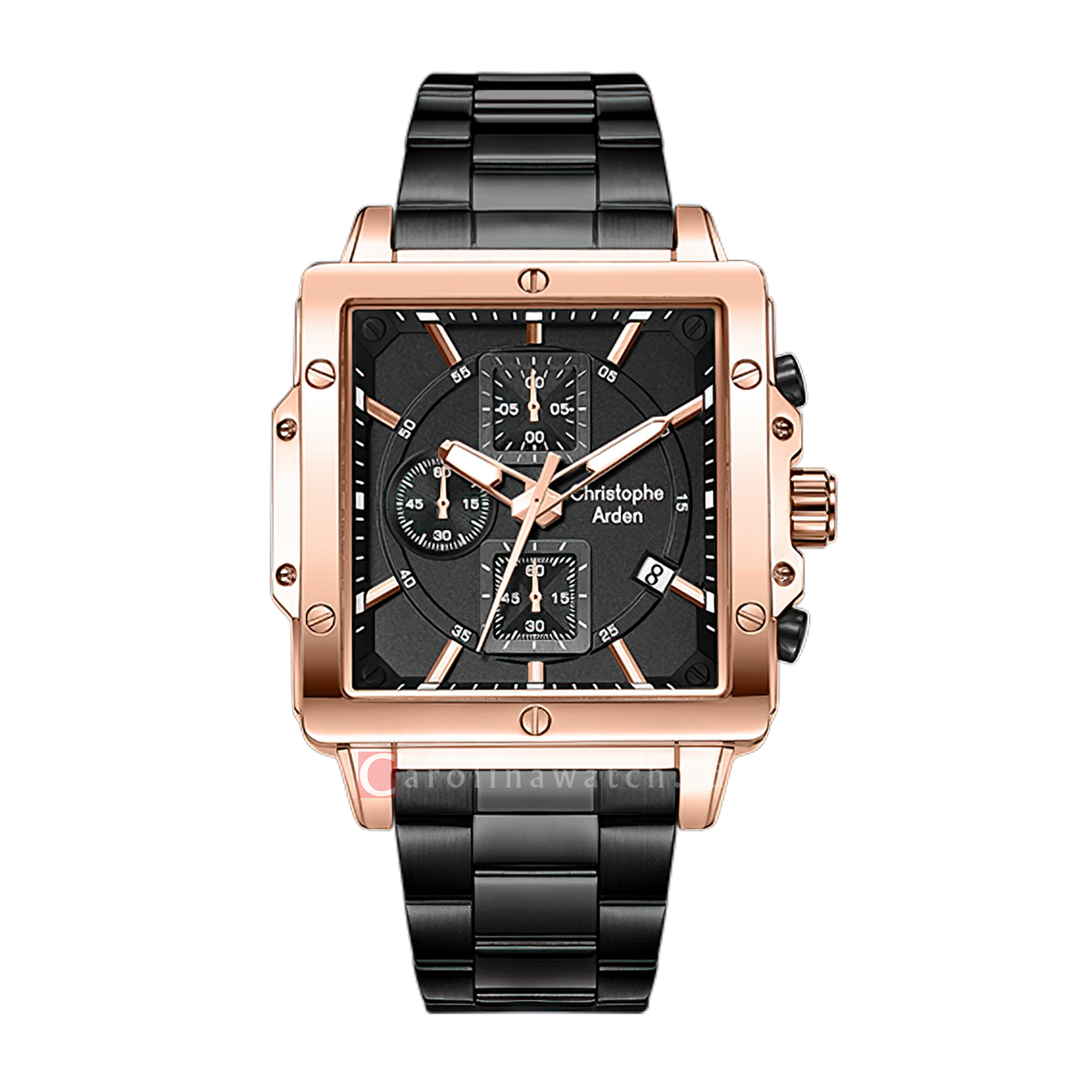 Jam Tangan Christophe Arden CA 3004 MCFBRBA Men Black Dial Black Stainless Steel Strap