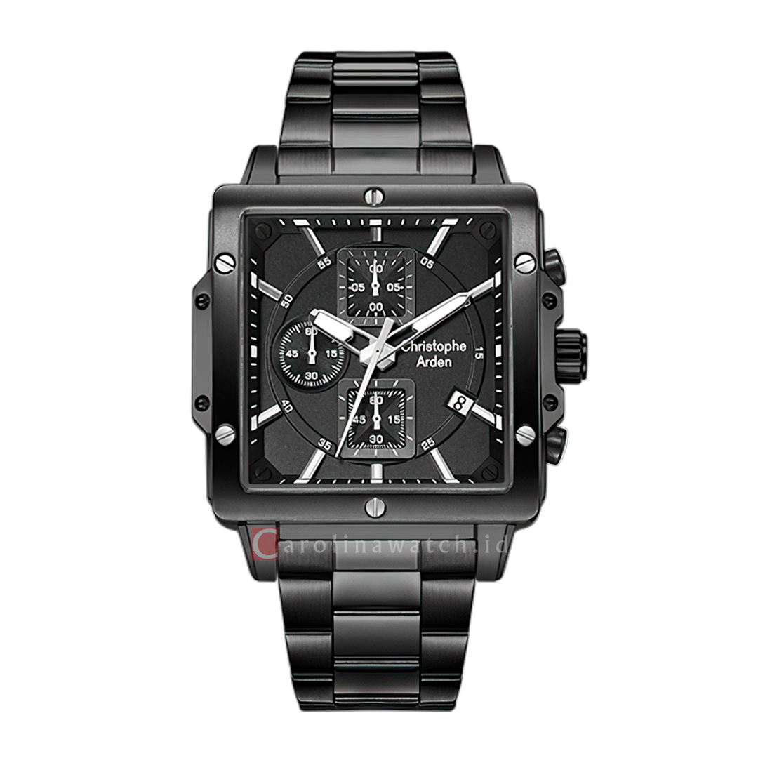 Jam Tangan Christophe Arden CA 3004 MCFIPBASL Men Black Dial Black Stainless Steel Strap