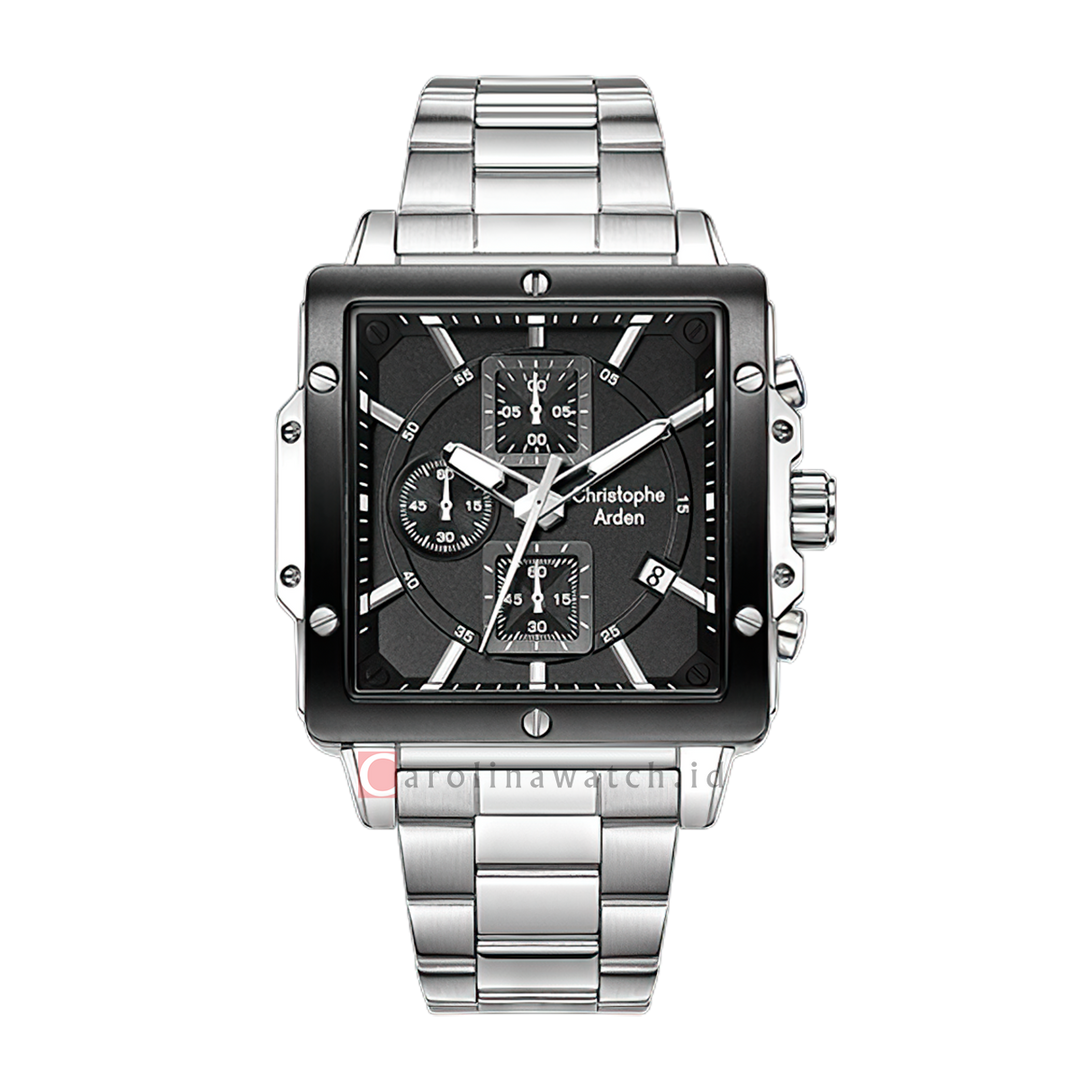Jam Tangan Christophe Arden CA 3004 MCFTBBA Men Black Dial Stainless Steel Strap