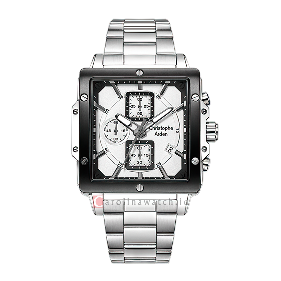 Jam Tangan Christophe Arden CA 3004 MCFTBSL Men Silver White Dial Stainless Steel Strap