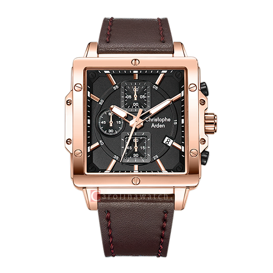 Jam Tangan Christophe Arden CA 3004 MCLRGBABO Men Black Dial Brown Rubber Strap