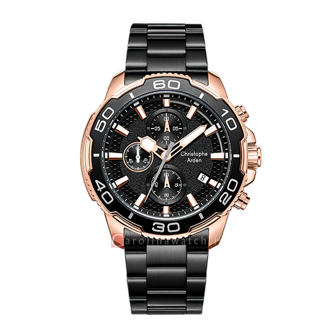 Jam Tangan Christophe Arden CA 3005 MCFBRBA Men Black Dial Black Stainless Steel Strap