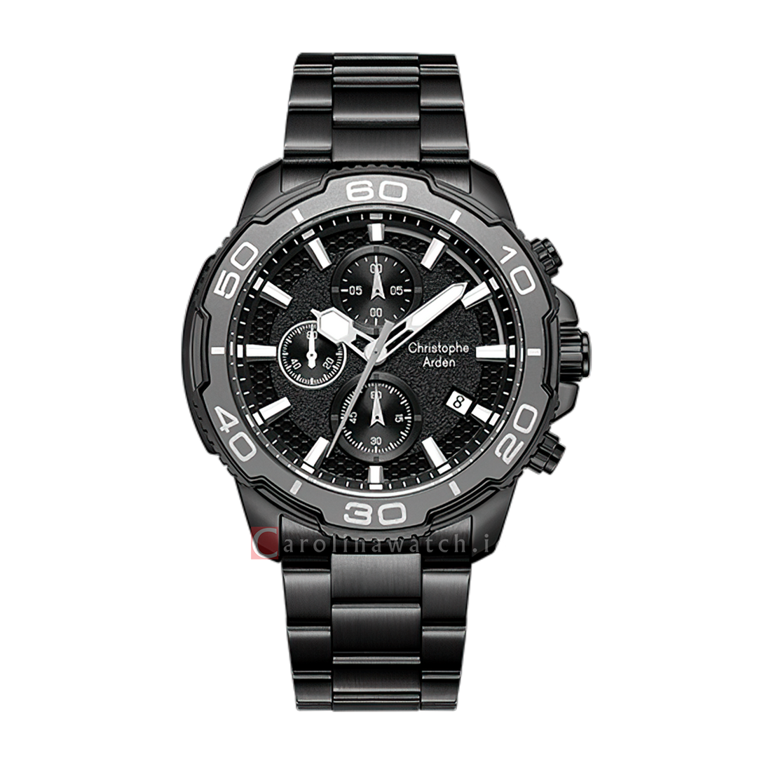 Jam Tangan Christophe Arden CA 3005 MCFIPBAGR Men Black Dial Black Stainless Steel Strap