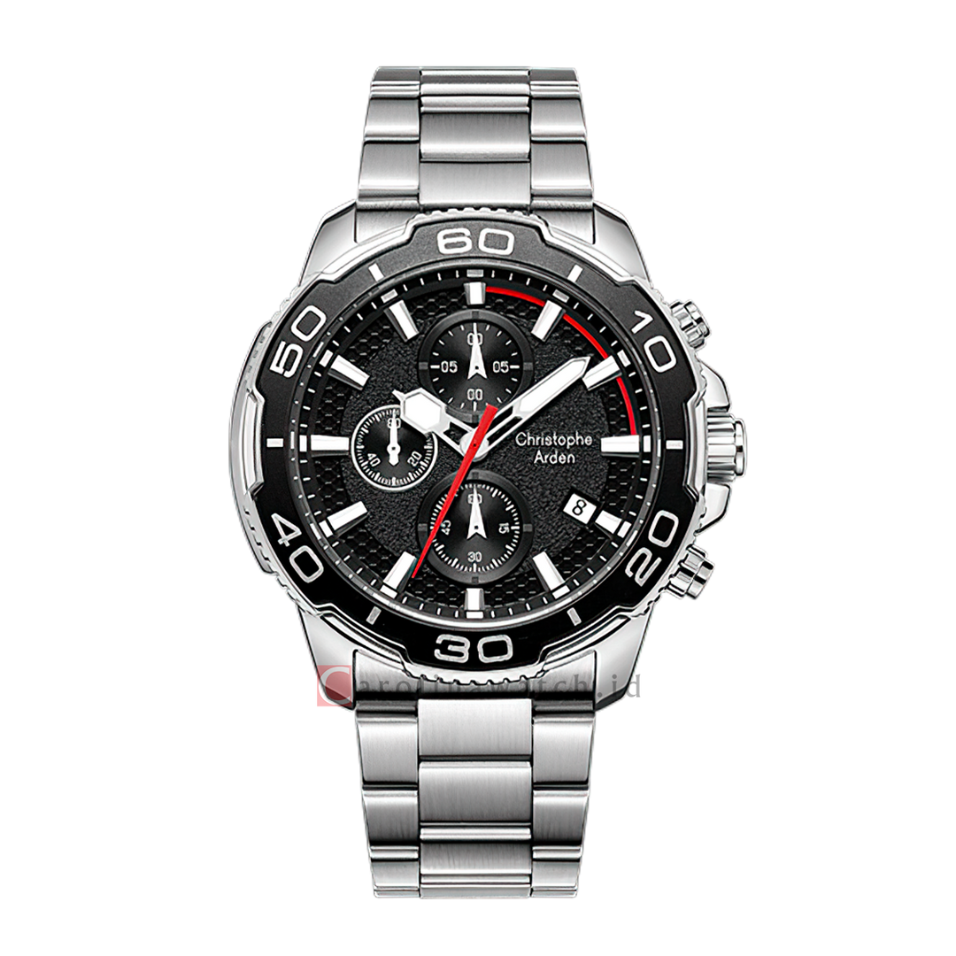 Jam Tangan Christophe Arden CA 3005 MCFSSBARE Men Black Dial Stainless Steel Strap