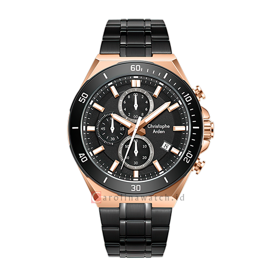Jam Tangan Christophe Arden CA 3007 MCFBRBA Men Black Dial Black Stainless Steel Strap