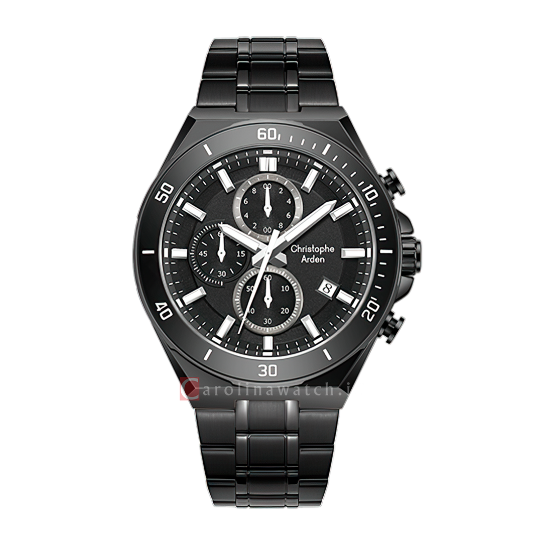 Jam Tangan Christophe Arden CA 3007 MCFIPBAGR Men Black Dial Black Stainless Steel Strap