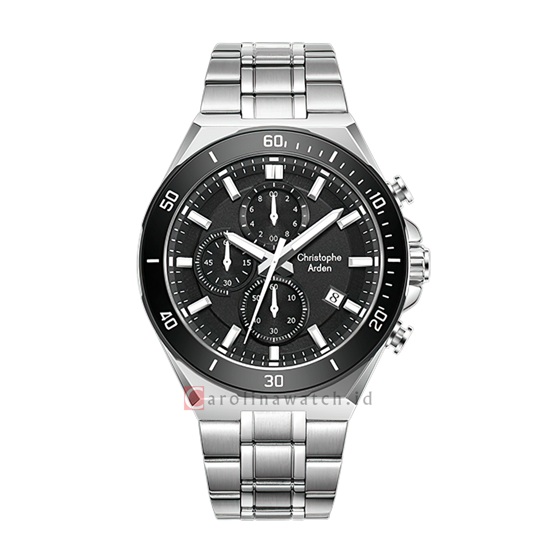 Jam Tangan Christophe Arden CA 3007 MCFTBBA Men Black Dial Stainless Steel Strap