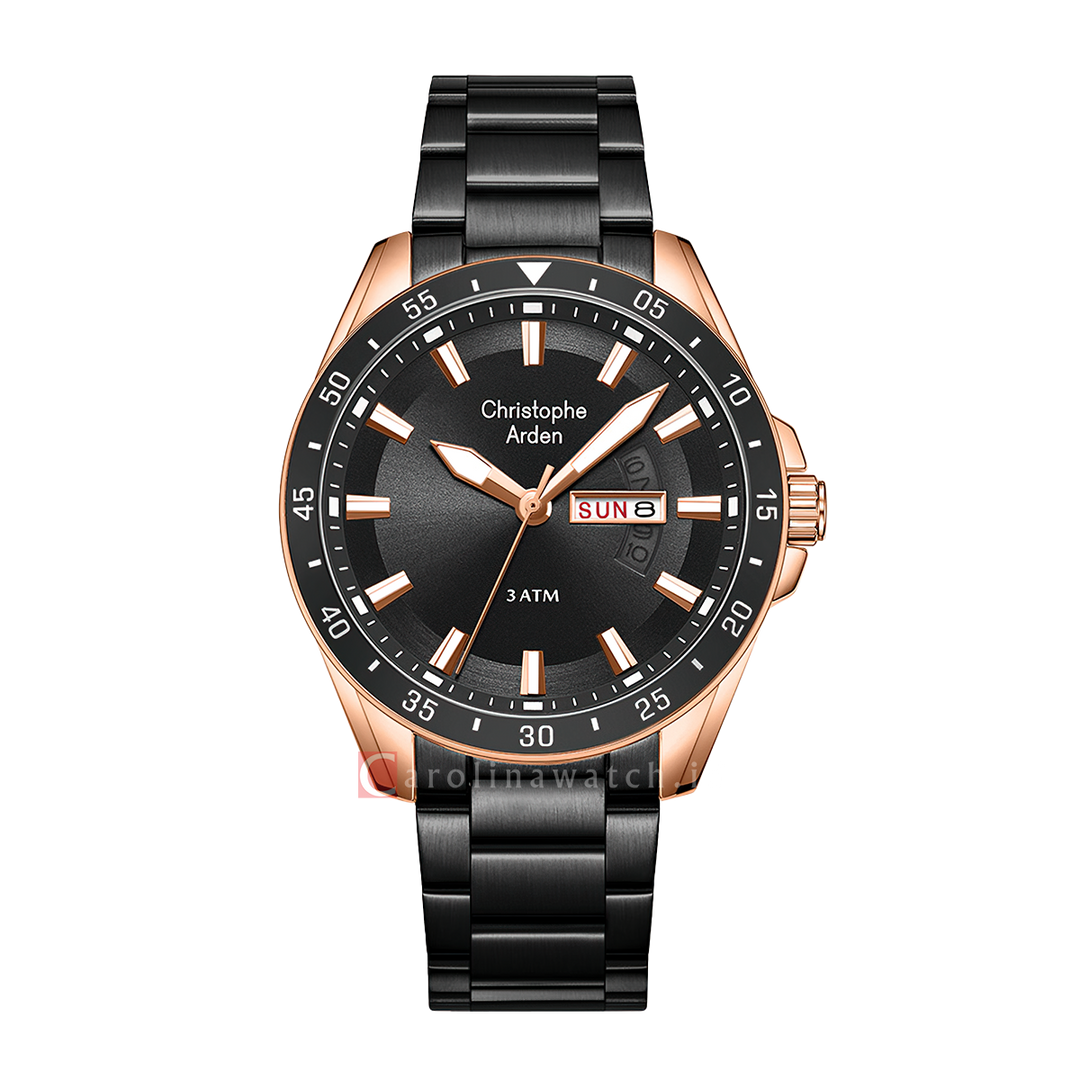 Jam Tangan Christophe Arden CA 3009 MEFBRBA Men Black Dial Black Stainless Steel Strap