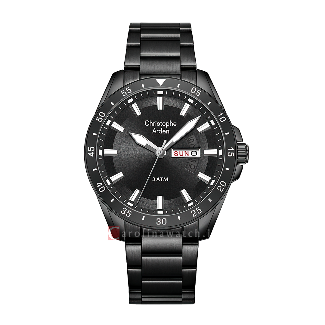 Jam Tangan Christophe Arden CA 3009 MEFIPBA Men Black Dial Black Stainless Steel Strap