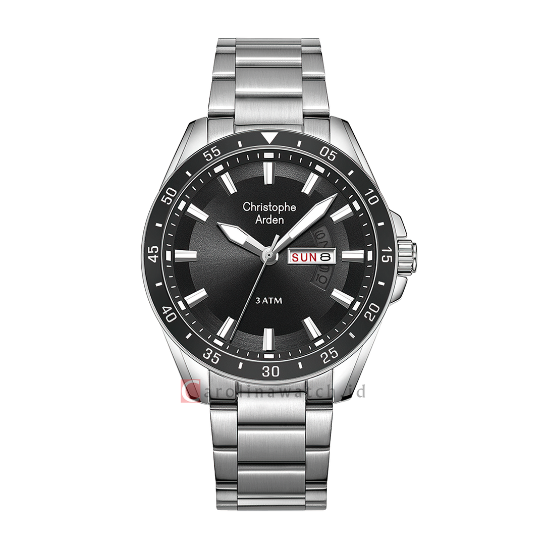 Jam Tangan Christophe Arden CA 3009 MEFSSBA Men Black Dial Stainless Steel Strap