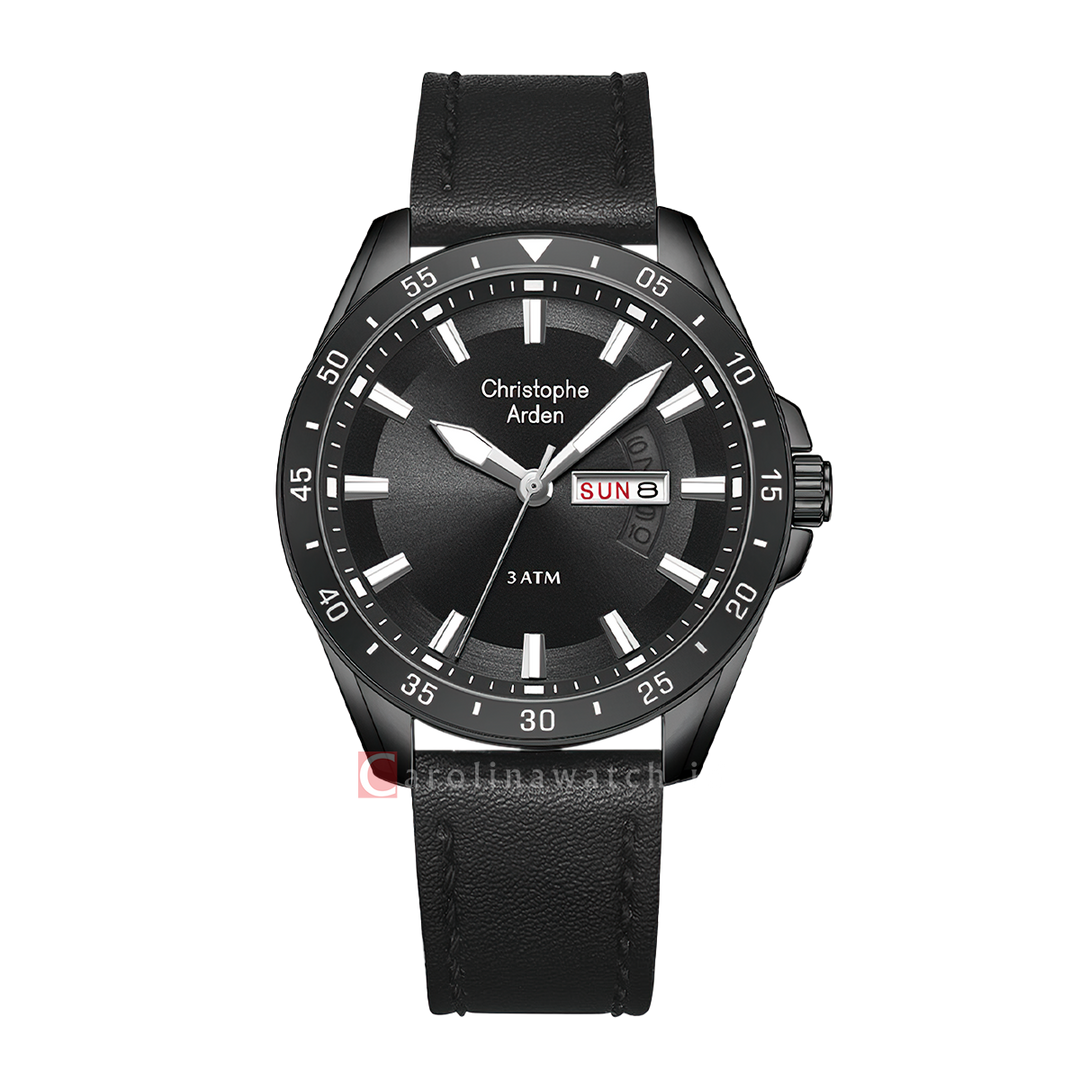 Jam Tangan Christophe Arden CA 3009 MELIPBA Men Black Dial Black Leather Strap