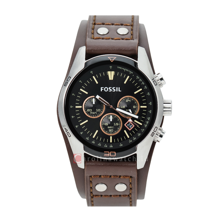 Jam Tangan Fossil Coachman CH2891 Chronograph Men Black Dial Brown Leather Strap