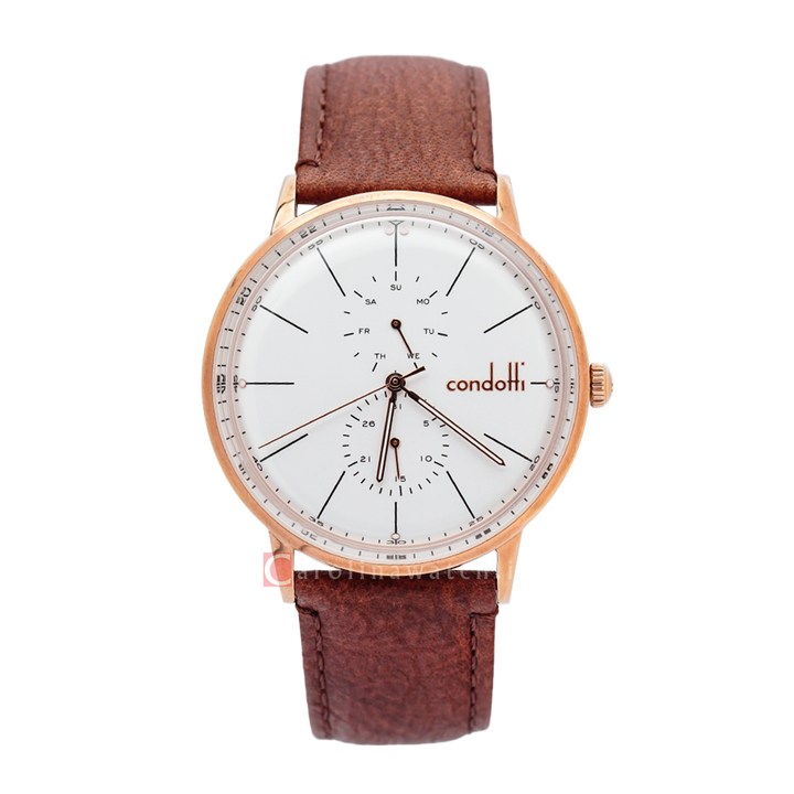 Jam Tangan CONDOTTI OPPORTUNO CN1090-RG01-L05 Men White Dial Brown Leather Strap