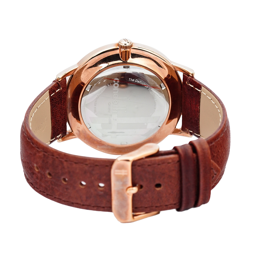 Jam Tangan CONDOTTI OPPORTUNO CN1090-RG01-L05 Men White Dial Brown Leather Strap
