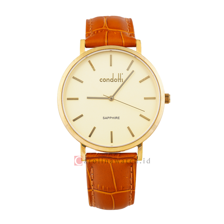 Jam Tangan CONDOTTI EDUCATO NUOVO CN5067S-G28-L25 Men Champagne Dial Light Brown Leather Strap